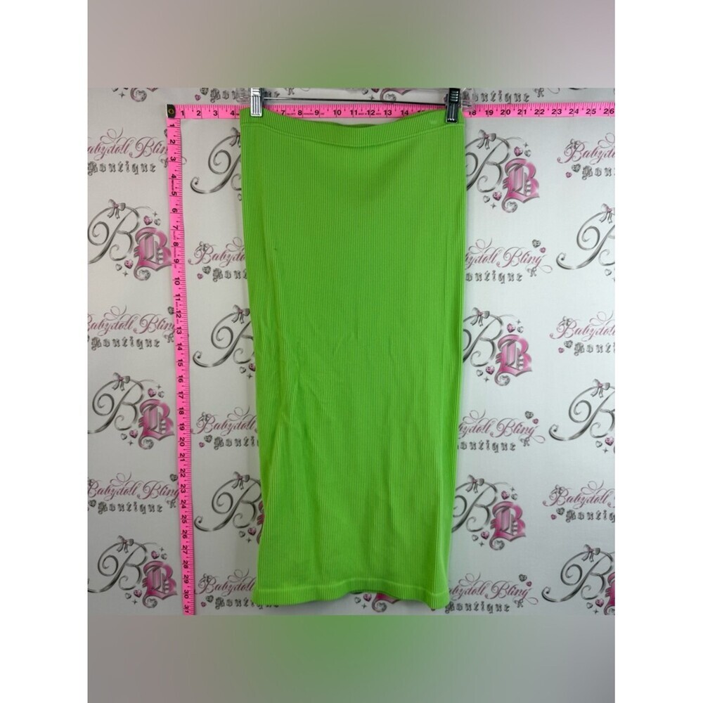Only Lime Neon Sleek Ribbed Short Tube Midi Skirt